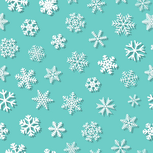 圣诞节无缝图案的雪花与阴影, 白色的浅蓝色背景