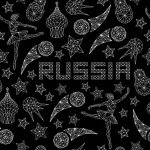 俄罗斯黑白无缝花纹壁纸, 俄罗斯世界格局与现代和传统元素, 2018 趋势背景, 矢量插画足球2018世界锦标赛杯背景足球