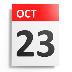 白色背景上的日历。10 月 23 日