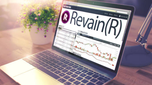 Revain 在笔记本电脑屏幕上的成本动态。Cryptocurrency 轻质