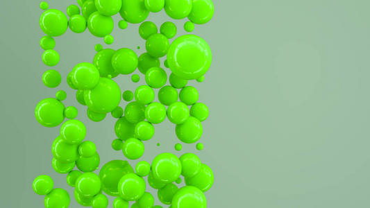 白色背景上的随机尺寸的绿色球体。抽象背景与圈子。墙前的圆云。3d 渲染插图