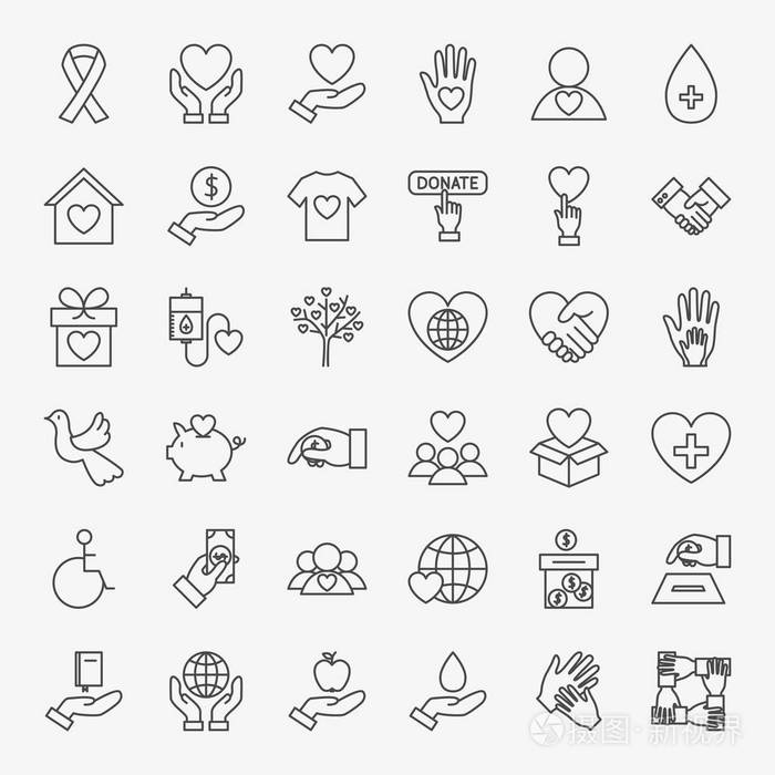 捐赠志愿者线图标设置插画-正版商用图片0pnfph-摄图新视界