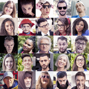 与搞笑的表情的人脸的组成照片