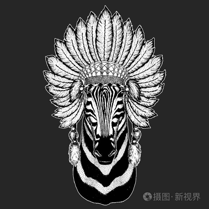 斑马马传统印第安人波西米亚头饰部落萨满帽子礼仪元素