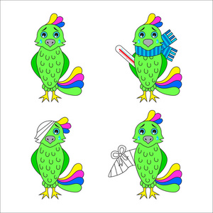 头部包扎一套受伤和生病的鹦鹉.包扎的机翼和头部, 疾病.