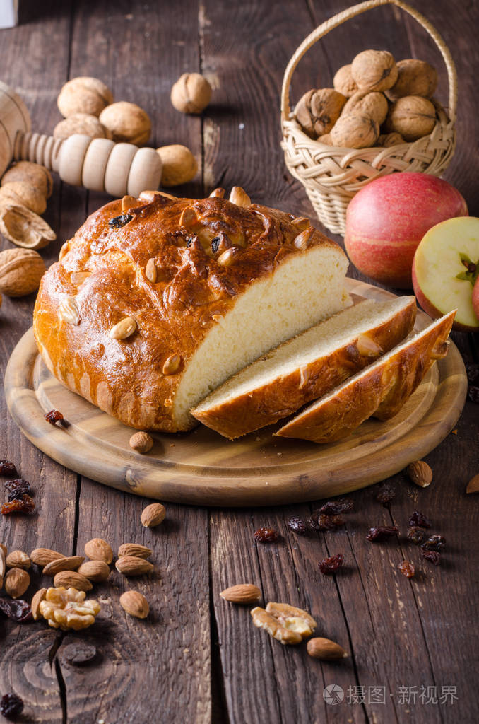 捷克蛋糕圣诞节庆祝, 杰力蛋糕与坚果和核桃, 食物摄影, 食物存货