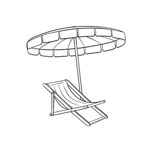 矢量平海滩躺椅遮阳伞图标