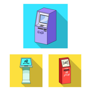 各种终端平面图标在集合中进行设计。Atm 和交易设备矢量符号股票 web 插图