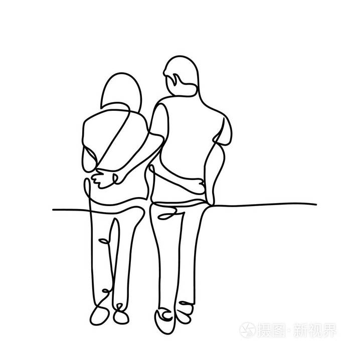 一对年轻夫妇走在一起的向量连续线图插画-正版商用图片0pnvkt-摄图新