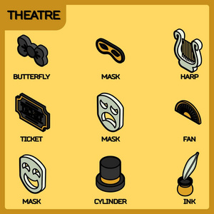 剧院颜色轮廓等距图标