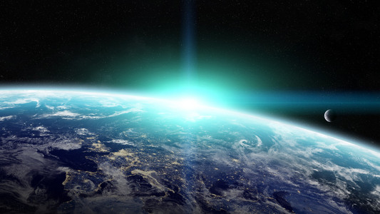 地球在太空中日出照片