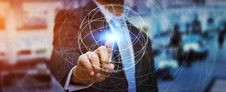 连接,数字数据网络和cyb抽象数据网络线和在深蓝色背景上有数字的点