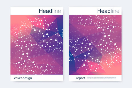 科学的宣传册设计模板。矢量海报布局 分子结构与连接的线和点。科学模式原子 Dna 与杂志 传单 封面 海报设计元素