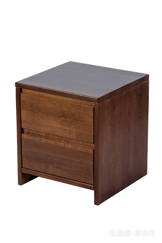 孤立在白色的木制家具.棕色的床头柜