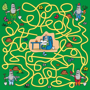 迷宫, 游戏儿童, 滑稽鼹鼠, 矢量图标南瓜巫婆帽和鬼在卡通风格万圣节