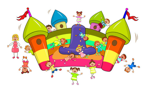 快乐的小朋友和老师.卡通快乐的孩子.一群快乐, 微笑的孩子们照片