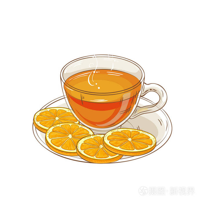 白色背景杯橙茶插图