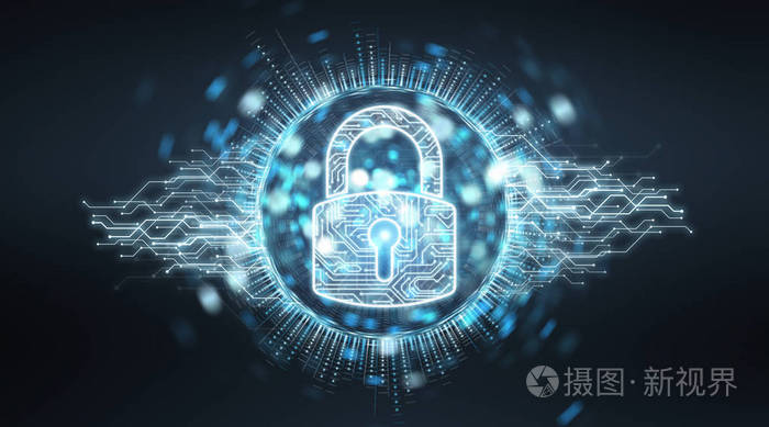 蓝色灰色背景3d 渲染的数字安全全息图照片-正版商用图片0pohoa-摄图