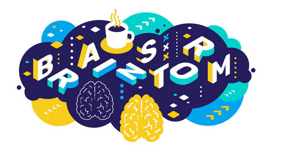 颜色头脑矢量创意抽象的3d 头脑风暴的水平例证文字字体排版在颜色