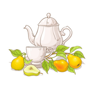 茶壶梨茶白色背景插图