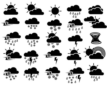 气象标志集冬冰雹雨虹雪闪电雷电暴雨浓雾阳光自然现象