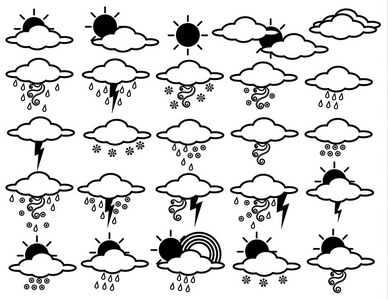 气象标志集冬冰雹雨虹雪闪电雷电暴雨浓雾阳光自然现象