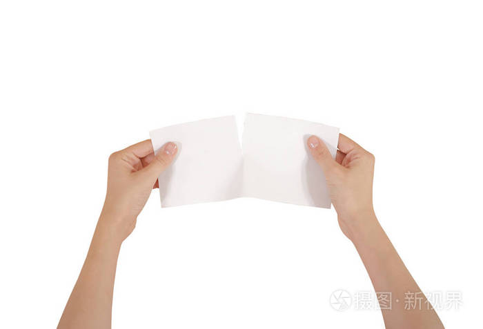 手撕一张纸在半空白白色传单brochur