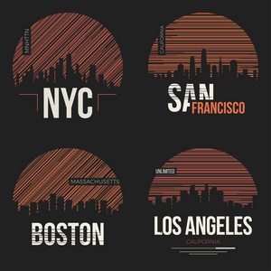 与我们城市剪影的 t 恤设计一套