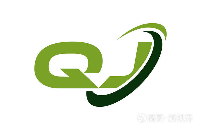 qj徽标旋风椭圆绿色字母矢量概念