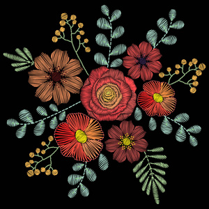 野花，春天的花朵，草，胸罩刺绣针