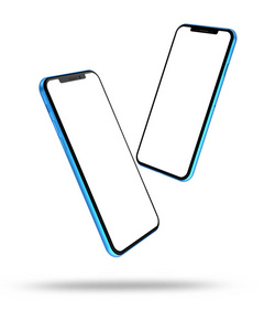 带空白屏幕的蓝色智能手机, 在白色背景下被隔离