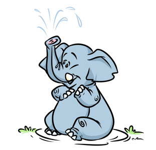 大象洗澡简笔画图片