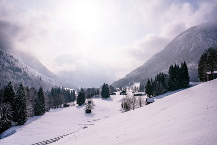 美丽的冬天风景在德国阿尔卑斯在纽伦堡, Allgaeu, 巴伐利亚, 德国