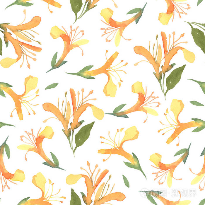 白色背景下水彩黄金银花的无缝图案.结婚贺卡花