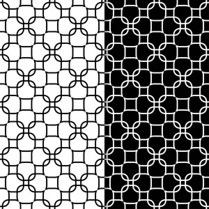 黑白相间的几何图案。一套无缝模式的网络, 纺织品和墙纸