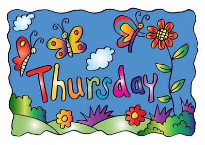 星期四着色页与蝴蝶照片