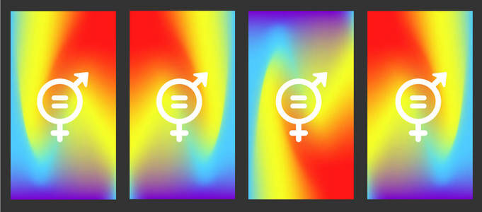两性平等。带彩虹背景的智能手机壁纸集。渐变网格。时尚壁纸敌 x 手机。向量。骄傲