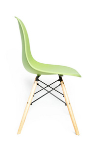 绿色现代椅子与木腿隔绝在白色背景上