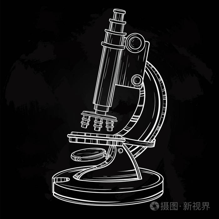 矢量白色老旧的显微镜.老式的粉笔手绘 illustrati