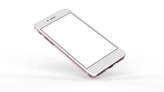 空白的屏幕，孤立的白色背景上的玫瑰金手机