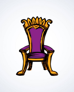 经典时尚宫殿莱克丝精致紫色扶手凳设计在白色的房间背景。明亮的丁香色手画徽标粗略的艺术复古涂鸦卡通图形风格与空间文本