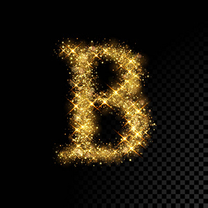 在黑色背景上的金闪闪发光字母 b照片