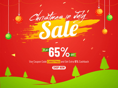 7月圣诞节在红色和绿色背景下提供65 个销售优惠