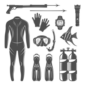 水肺潜水设备矢量设计元素