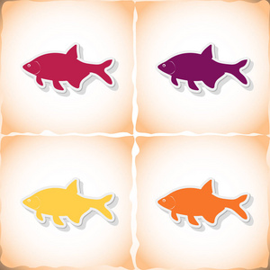 鲷鱼.平贴纸和旧纸上的影子照片