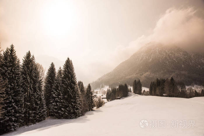 美丽的冬天风景在德国阿尔卑斯在纽伦堡, Allgaeu, 巴伐利亚, 德国