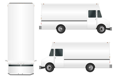 白色卡车模板。货物范矢量图 Eps 10 孤立在白色背景上。市商用车交付