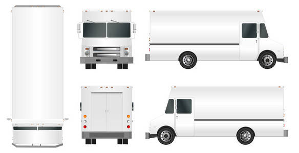白色卡车模板。货物范矢量图 Eps 10 孤立在白色背景上。市商用车交付