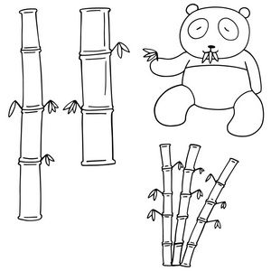 向量集的竹子和熊猫熊猫吃竹子铅笔,彩色铅笔 笔状物 画风,画法 [物]