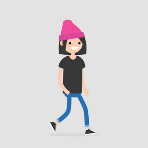 画走路的人年轻的走路性格.行人.平面可编辑矢量插图, 剪贴画插画